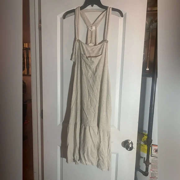 cream overall dress Cream Denim Jumper Overall Dress